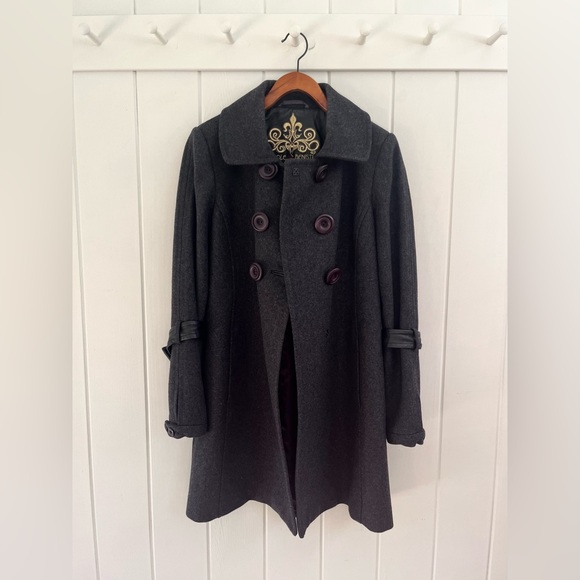 Nicole Benisti Wool Swing Peacoat Button Grey Long Unique Designer Women Medium - Picture 4 of 13